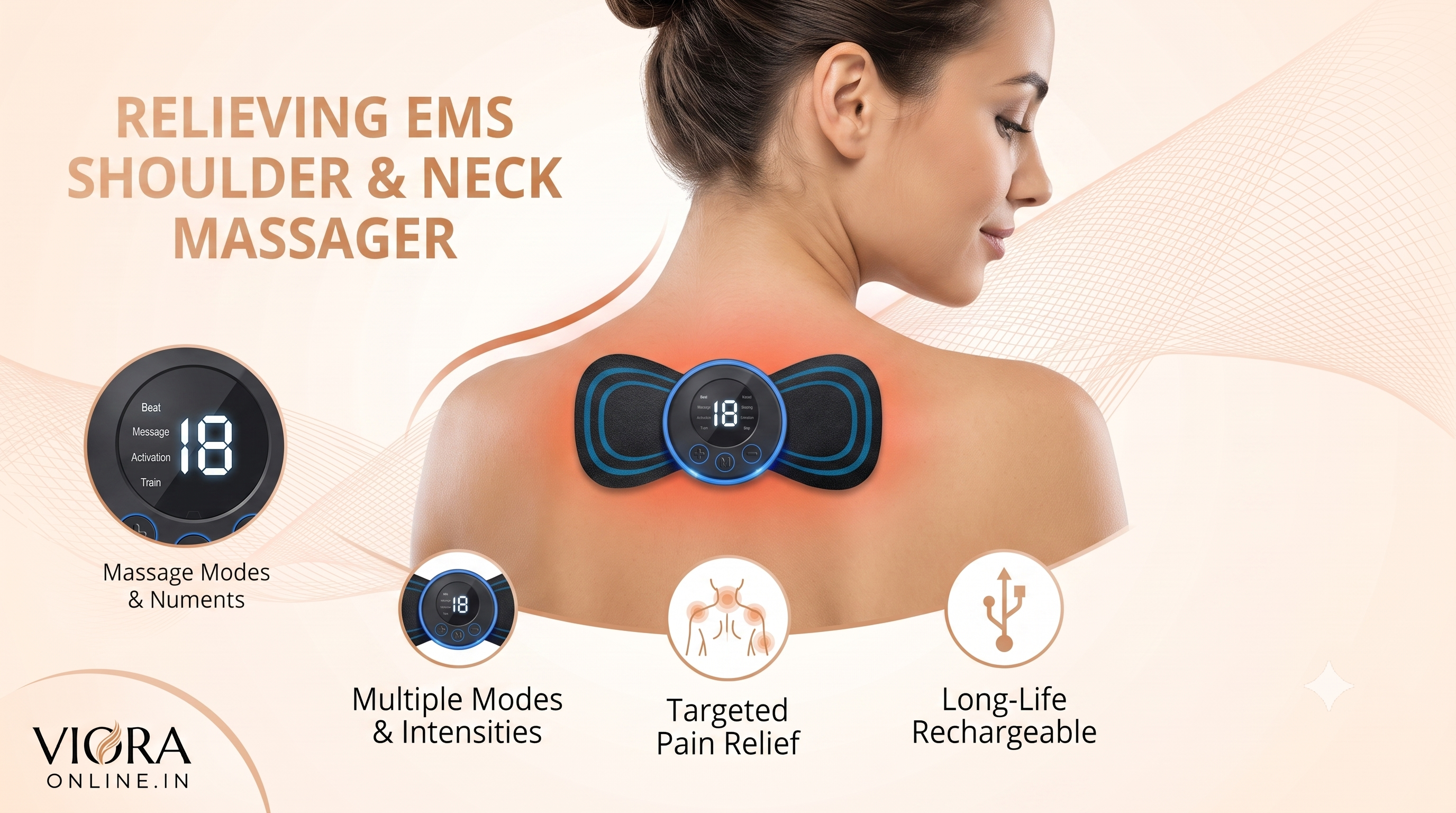 Butterfly Massager Machine for Pain Relief Rechargeable Full Body TENS Massager with 8 Modes & 19 Intensity Levels
